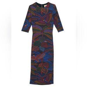 Farm Rio Black Midnight Island Short Sleeve Midi Dress Small New with Tag